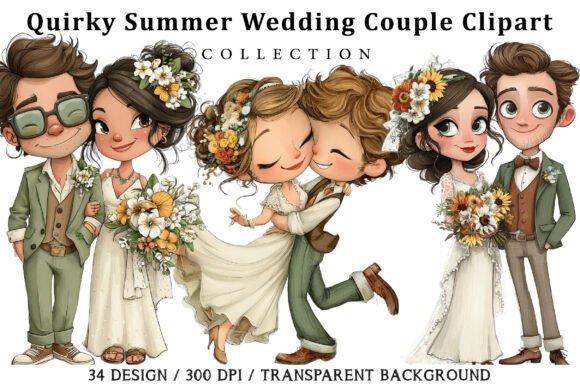 Download Quirky Summer Wedding Couple Clipart - Summer Collection